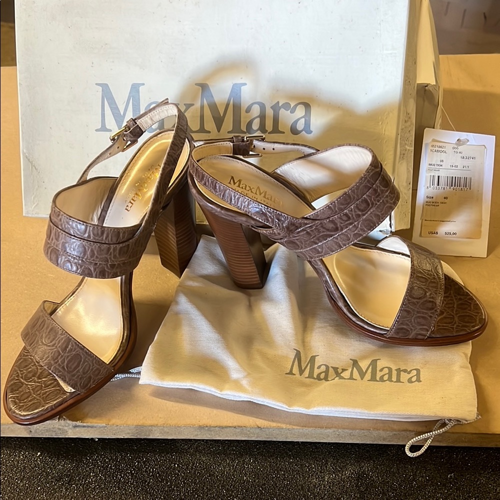 MaxMara Croc-Embossed Brown Heels